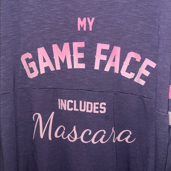 MAURICES 🏈 PURPLE/PINK “GAME FACE” LONG SLEEVE FOOTBALL TSHIRT Women’s 1 16W 18W - Picture 2 of 9